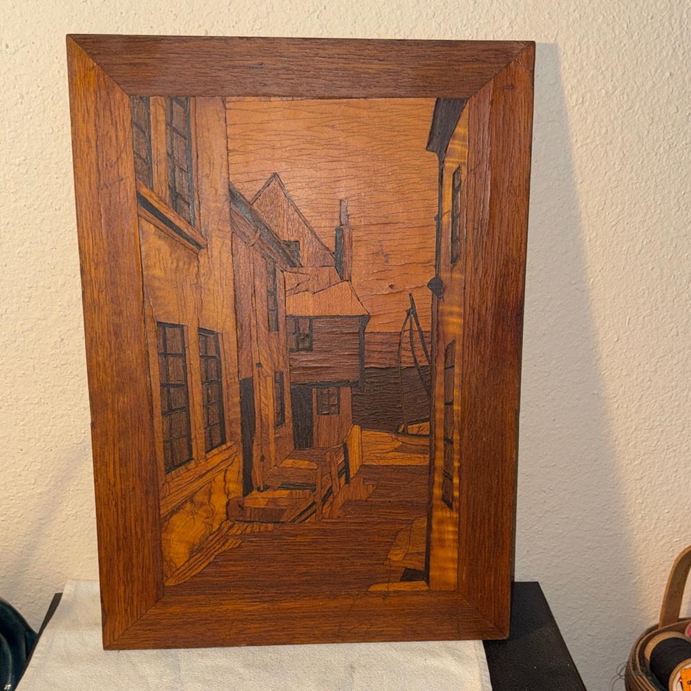 Vintage wood inlay artwork